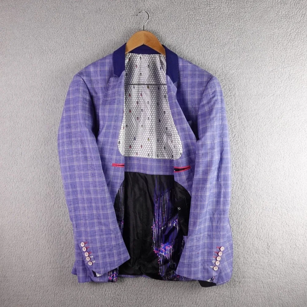 Maceoo Willburn Mens Blue Purple Plaid Blazer Jacket Size XXL 48/6 Meticulous‎
